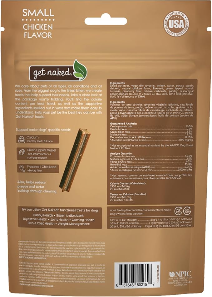 Get Naked Senior Health Dental Sticks Grain-Free Chicken Flavor Dog Treats